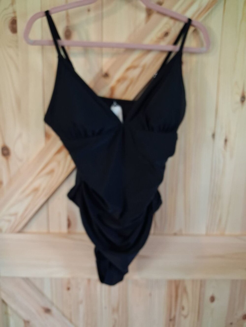 Cupshe Ruched One Piece Swimsuit Large Black Classic Swimwear New With Tags